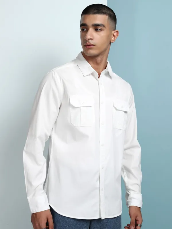 Ketch Men White Solid Slim Fit Casual Shirt