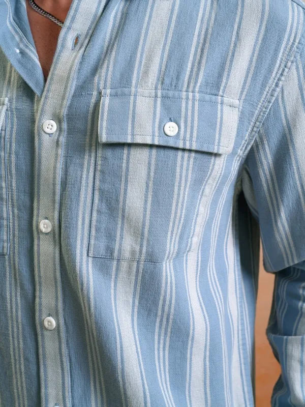 Locomotive Men Blue Striped Relaxed Fit Casual Shirt