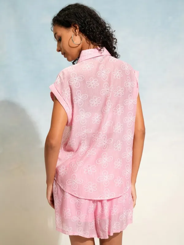 Tokyo Talkies Women Pink Shirt With Shorts Co-Ords