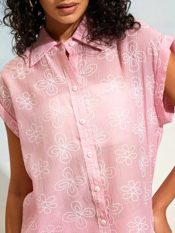 Tokyo Talkies Women Pink Shirt With Shorts Co-Ords