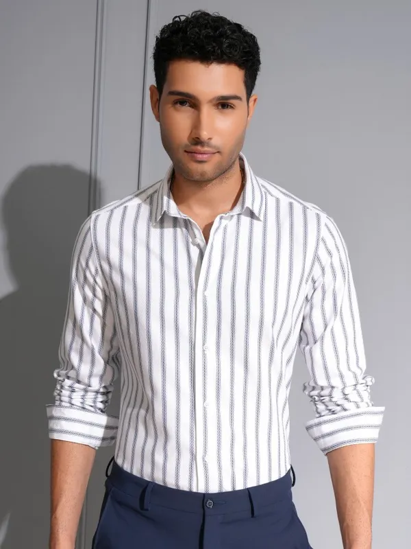 Locomotive Men Premium White Dobby Textured Occasion Shirt