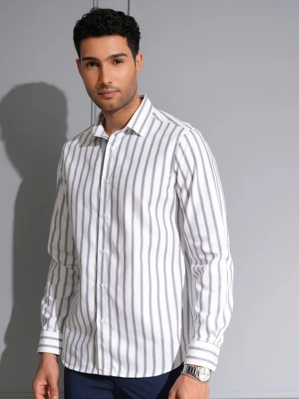 Locomotive Men Premium White Dobby Textured Occasion Shirt