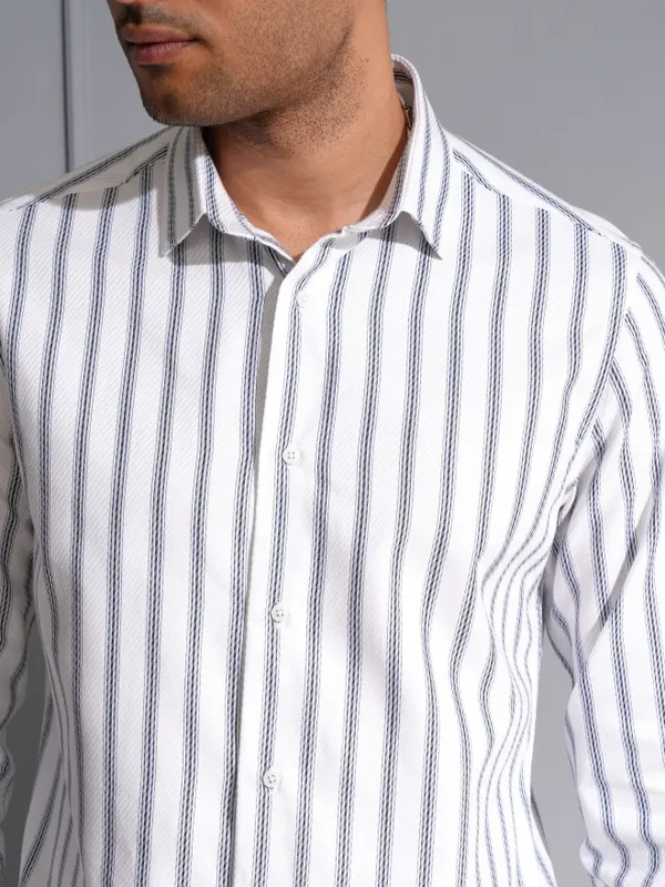Locomotive Men Premium White Dobby Textured Occasion Shirt