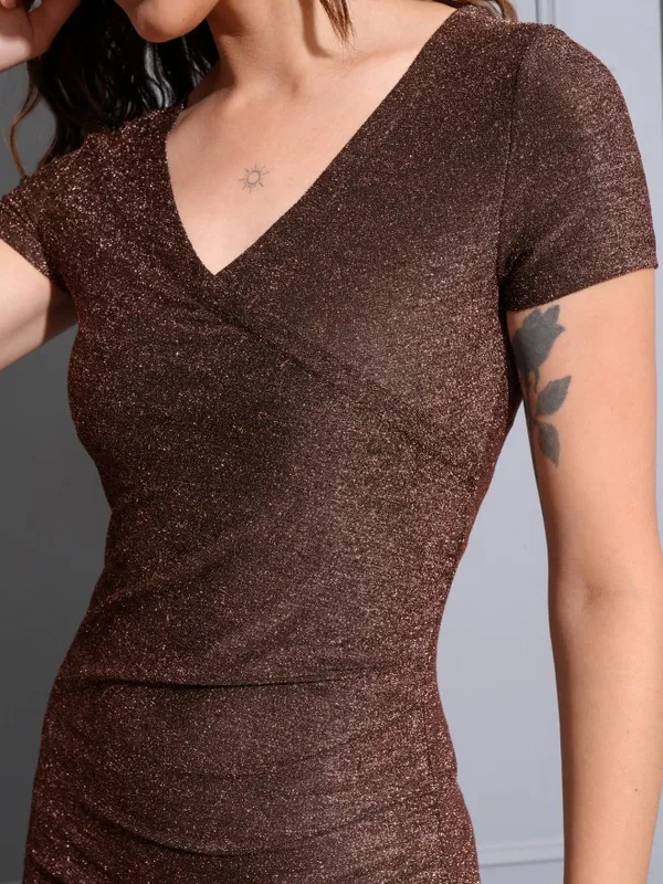 Tokyo Talkies Women Bronze Solid Bodycon Dress