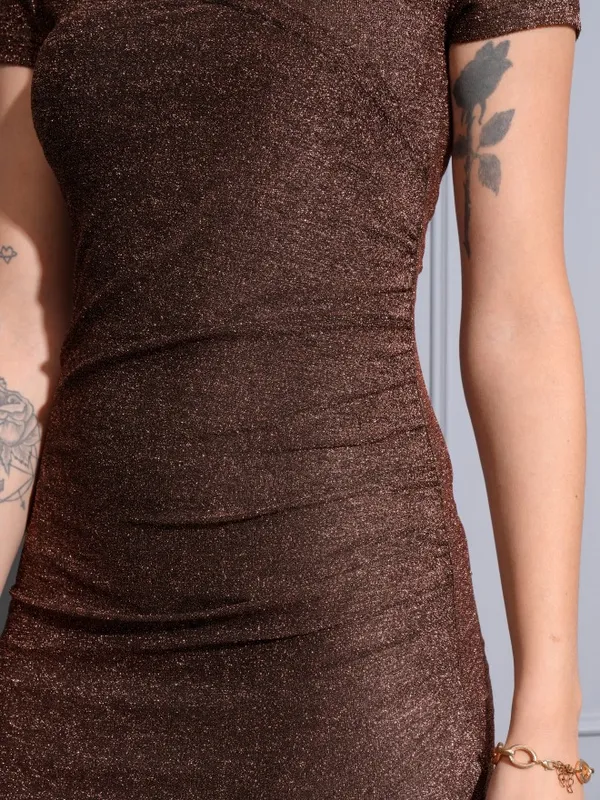 Tokyo Talkies Women Bronze Solid Bodycon Dress
