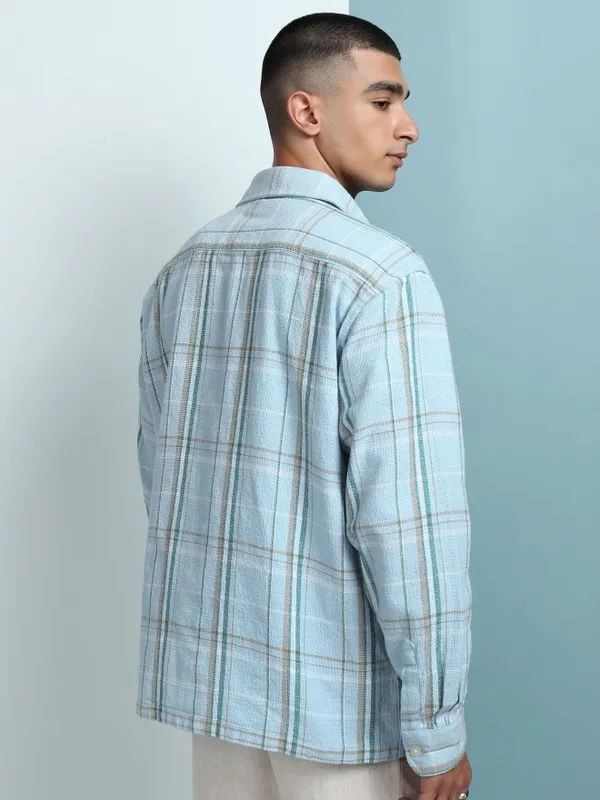 Highlander Men Blue Checked Oversized Fit Casual Shirt