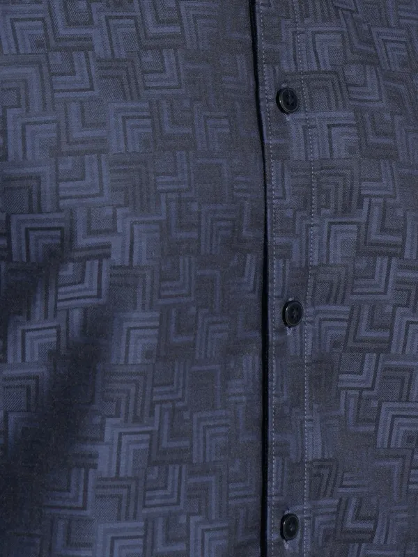 Locomotive Men Premium Navy Jacquard Textured Occasion Shirt