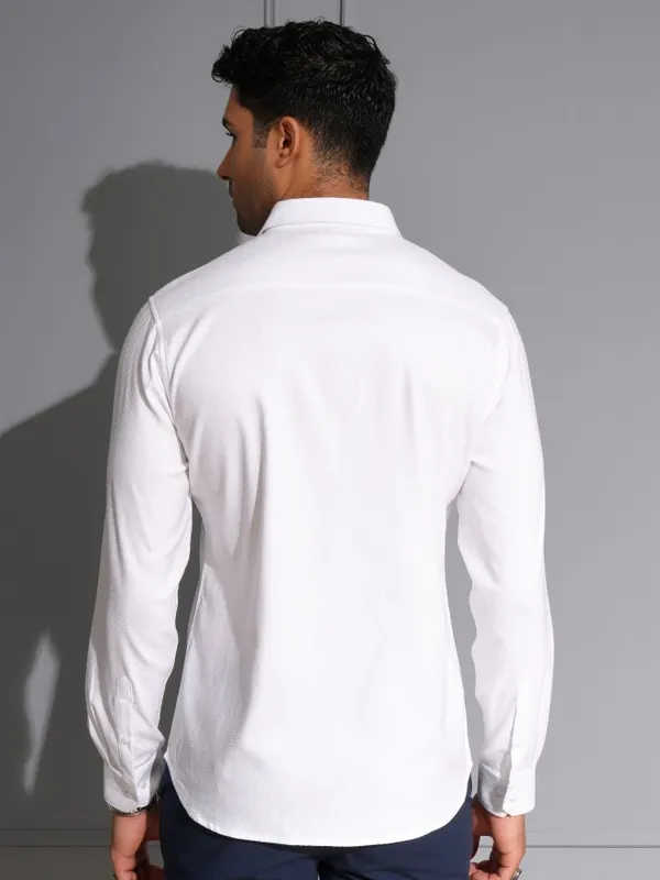 Locomotive Men Premium White Dobby Textured Occasion Shirt