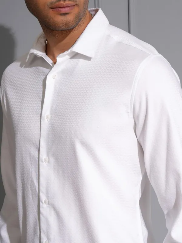 Locomotive Men Premium White Dobby Textured Occasion Shirt