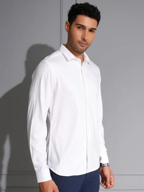 Locomotive Men Premium White Dobby Textured Occasion Shirt