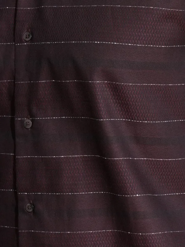 Locomotive Men Wine Striped Slim Fit Casual Shirt