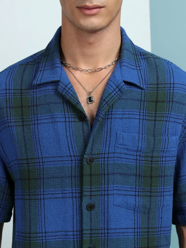Highlander Men Blue Checked Oversized Fit Casual Shirt