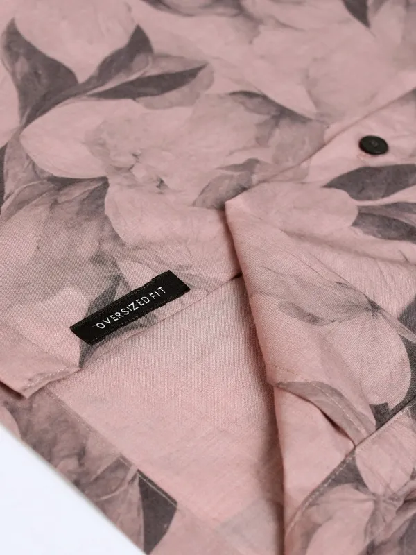 Locomotive Premium Men Peach Printed Oversized Fit Casual Shirt