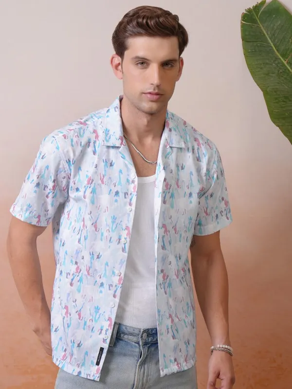 Locomotive Men Blue Printed Relaxed Fit Casual Shirt