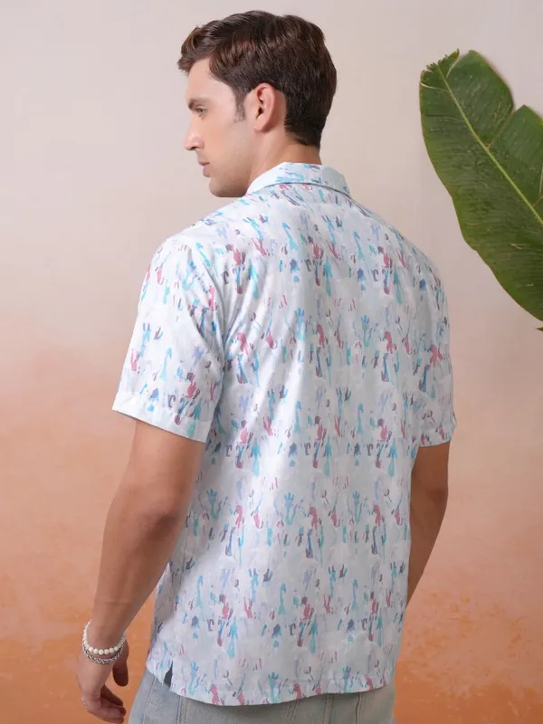 Locomotive Men Blue Printed Relaxed Fit Casual Shirt