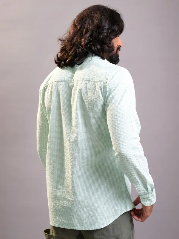 Locomotive Men Green Self Design Regular Fit Casual Shirt