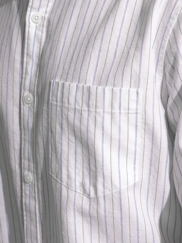 Locomotive Men White Striped Regular Fit Casual Shirt
