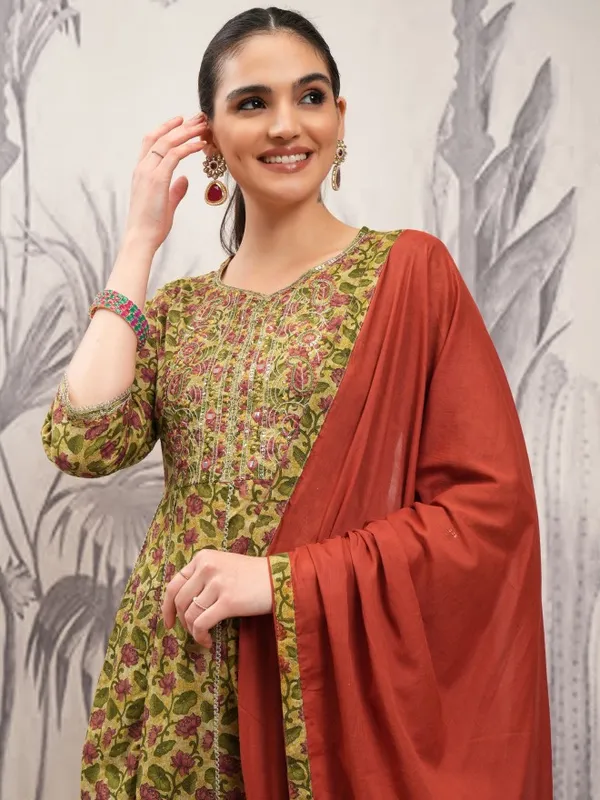 Vishudh Women Yellow Printed Kurta With Trousers And Dupatta