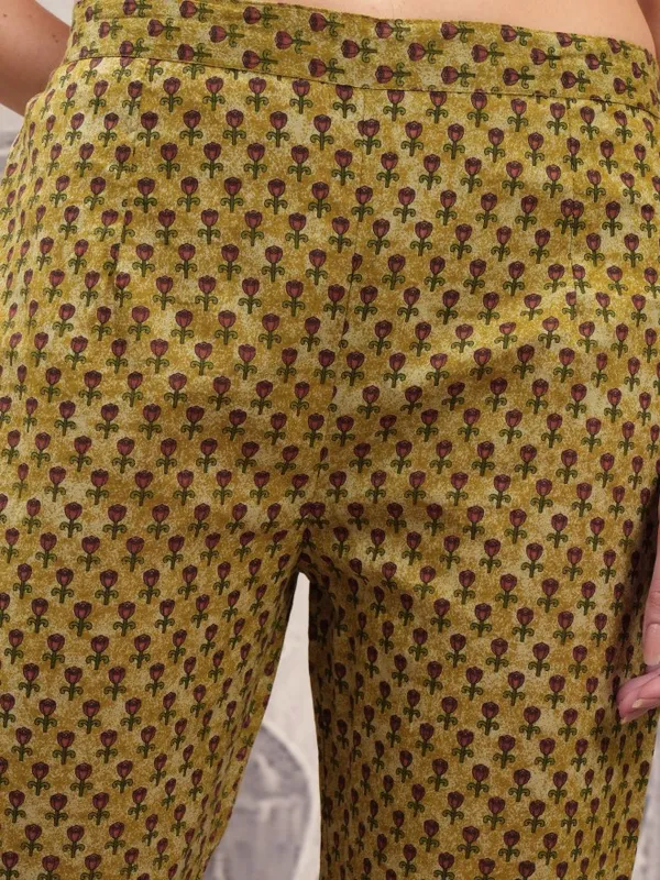 Vishudh Women Yellow Printed Kurta With Trousers And Dupatta