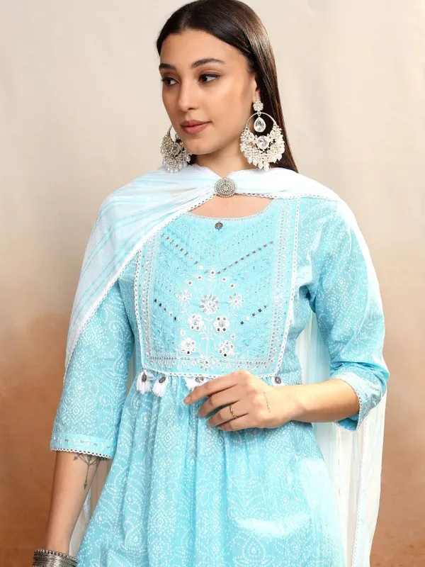 Vishudh Women Blue Embroidered Kurta With Trousers And Dupatta