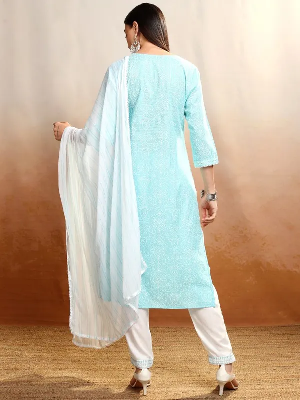 Vishudh Women Blue Embroidered Kurta With Trousers And Dupatta