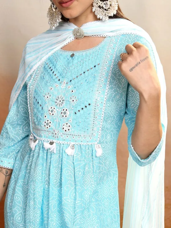 Vishudh Women Blue Embroidered Kurta With Trousers And Dupatta