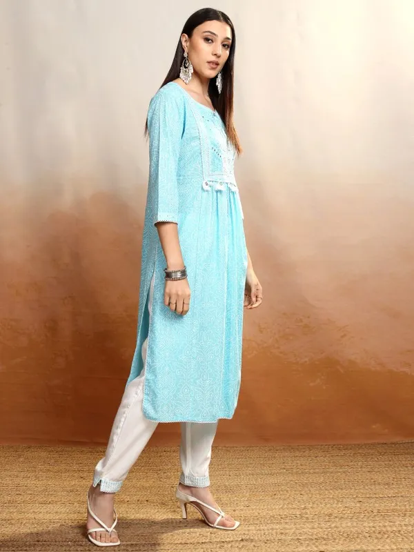 Vishudh Women Blue Embroidered Kurta With Trousers And Dupatta