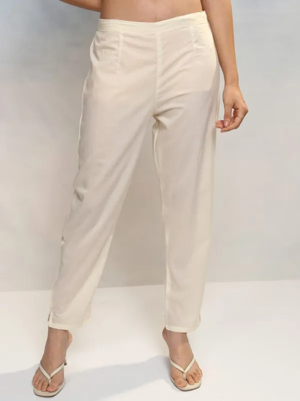 Vishudh Women White Embroidered Kurta With Trousers And Dupatta