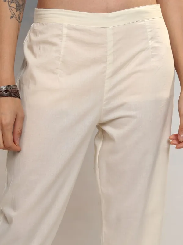 Vishudh Women White Embroidered Kurta With Trousers And Dupatta