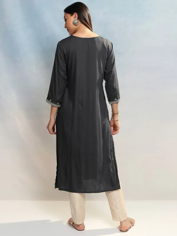 Vishudh Women Grey Embroidered A-Line Kurta