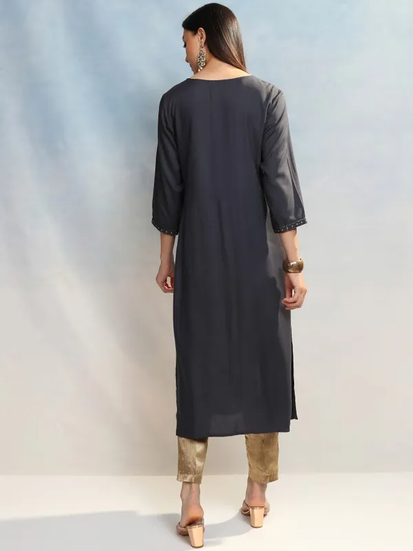 Vishudh Women Grey Embroidered A-Line Kurta