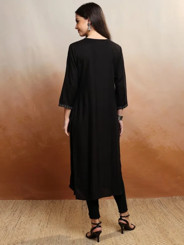 Vishudh Women Black Embroidered A-Line Kurta