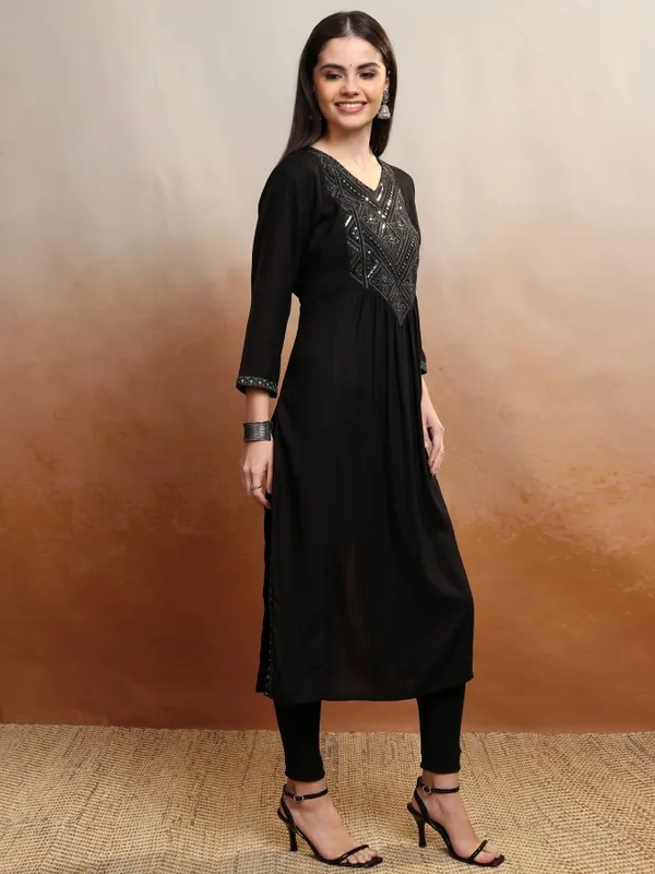 Vishudh Women Black Embroidered A-Line Kurta