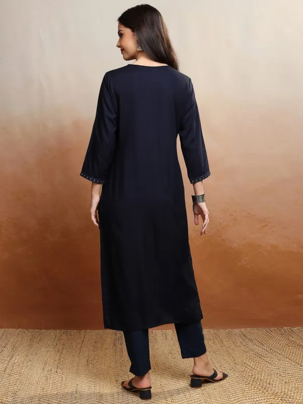 Vishudh Women Blue Embroidered A-Line Kurta