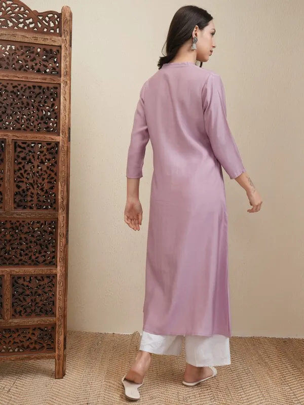 Vishudh Women Purple Embroidered Straight Dress