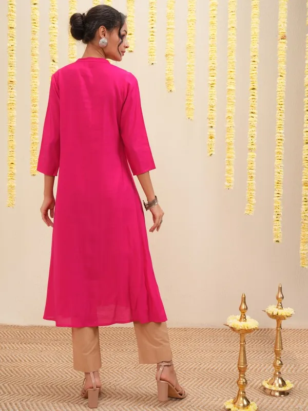 Vishudh Women Pink Embroidered A-Line Kurta