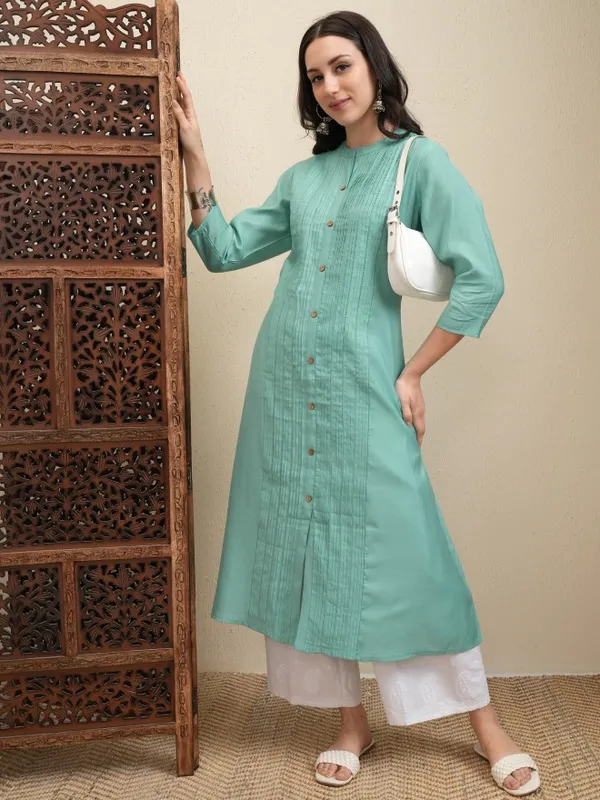 Vishudh Women Sage Striped A-Line Dress