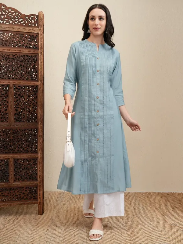 Vishudh Women Blue Striped A-Line Dress