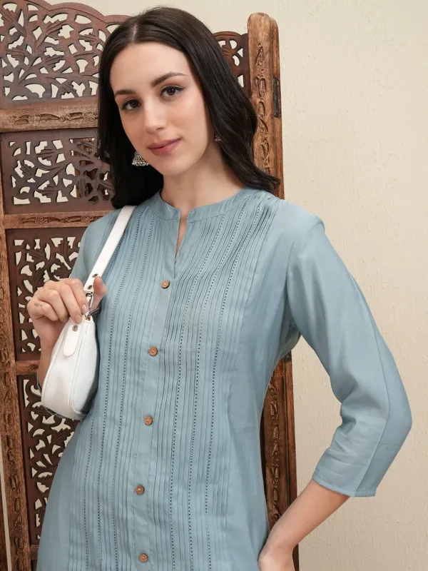 Vishudh Women Blue Striped A-Line Dress