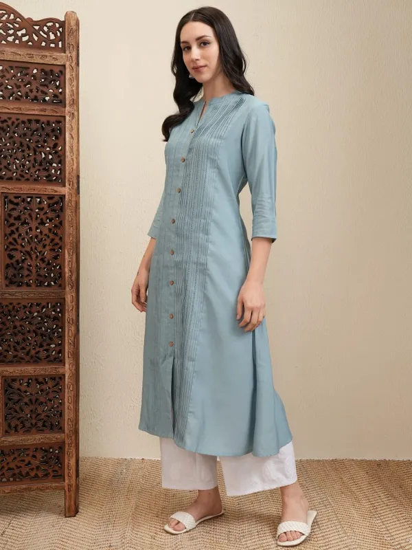 Vishudh Women Blue Striped A-Line Dress