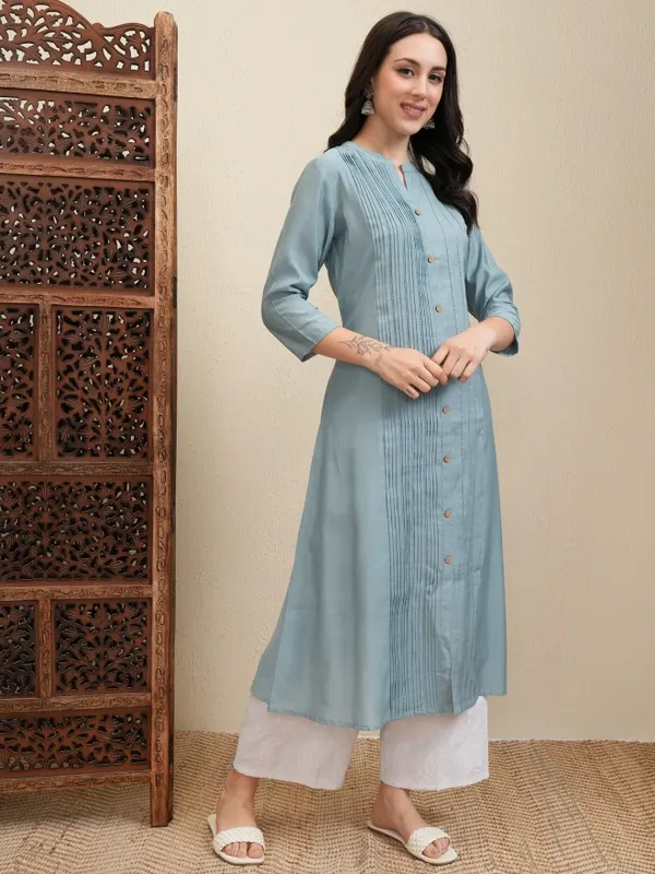 Vishudh Women Blue Striped A-Line Dress