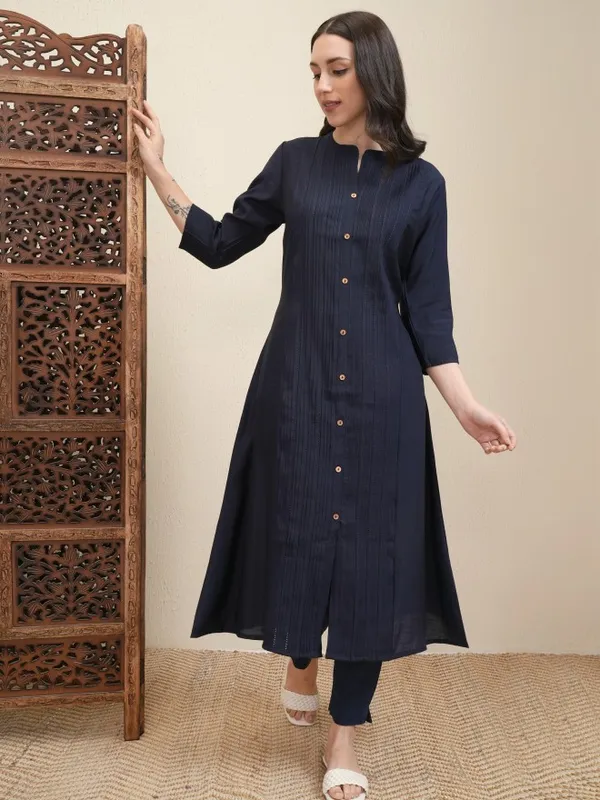 Vishudh Women Navy Blue Striped A-Line Dress