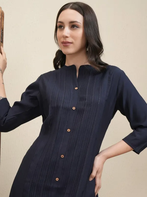 Vishudh Women Navy Blue Striped A-Line Dress