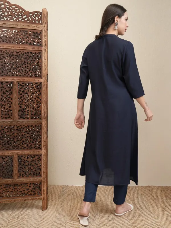Vishudh Women Navy Blue Striped A-Line Dress