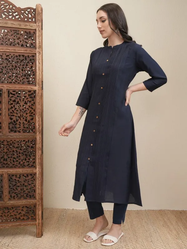 Vishudh Women Navy Blue Striped A-Line Dress
