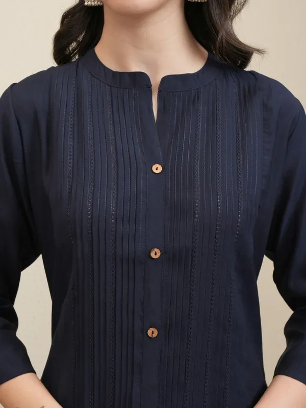 Vishudh Women Navy Blue Striped A-Line Dress