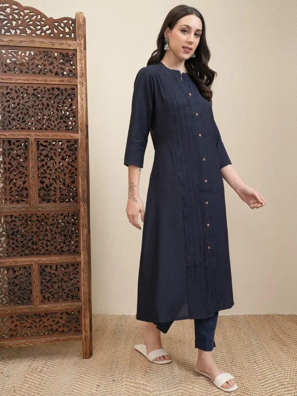 Vishudh Women Navy Blue Striped A-Line Dress