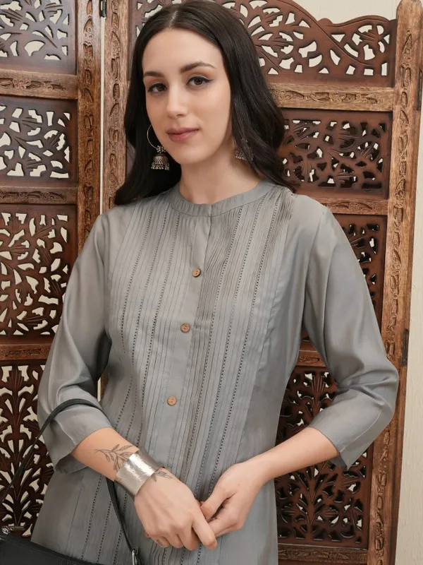 Vishudh Women Grey Striped A-Line Dress