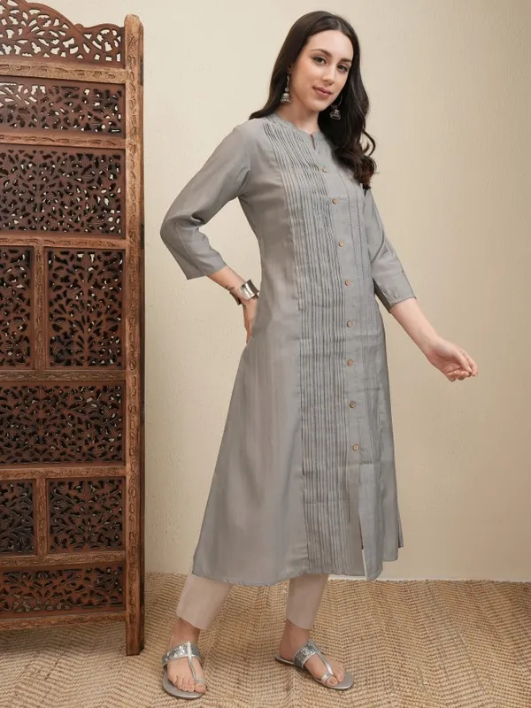 Vishudh Women Grey Striped A-Line Dress