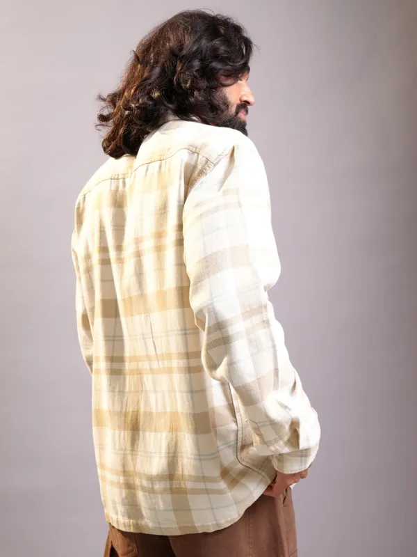 Locomotive Men Khaki Checked Oversized Fit Casual Shirt